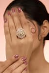 Buy_Karisa Designs_Gold Plated Stones Designer Moissanite Polki Ring _at_Aza_Fashions