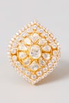 Shop_Karisa Designs_Gold Plated Stones Designer Moissanite Polki Ring _at_Aza_Fashions
