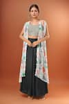 Buy_Samyukta Singhania_Black Chiffon, Georgette Embroidery Round , Open Cape And Palazzo Set _at_Aza_Fashions