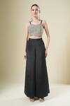Samyukta Singhania_Black Chiffon, Georgette Embroidery Round , Open Cape And Palazzo Set _at_Aza_Fashions