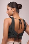 Shop_Samyukta Singhania_Black Silk Pearls Embellished Padded Blouse _at_Aza_Fashions