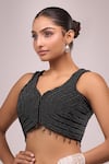 Buy_Samyukta Singhania_Black Silk Pearls Embellished Padded Blouse _Online_at_Aza_Fashions