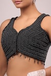Shop_Samyukta Singhania_Black Silk Pearls Embellished Padded Blouse _Online_at_Aza_Fashions