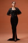 Buy_Taali_Black Silk, Net Sequins, Beads Square Neck, Hand Embellished Corset Dress And Cape _at_Aza_Fashions
