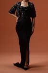 Shop_Taali_Black Silk, Net Sequins, Beads Square Neck, Hand Embellished Corset Dress And Cape _Online_at_Aza_Fashions