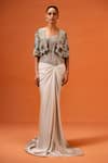 Buy_Taali_Silver Silk, Net Sequins, Beads Square Neck, Hand Embellished Corset Skirt Cape _at_Aza_Fashions