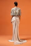 Shop_Taali_Silver Silk, Net Sequins, Beads Square Neck, Hand Embellished Corset Skirt Cape _at_Aza_Fashions