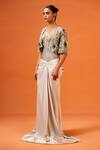 Taali_Silver Silk, Net Sequins, Beads Square Neck, Hand Embellished Corset Skirt Cape _Online_at_Aza_Fashions