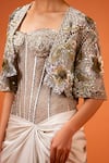 Taali_Silver Silk, Net Sequins, Beads Square Neck, Hand Embellished Corset Skirt Cape _at_Aza_Fashions
