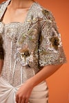 Buy_Taali_Silver Silk, Net Sequins, Beads Square Neck, Hand Embellished Corset Skirt Cape 