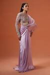 Buy_Taali_Purple Silk, Chiffon, Net Beads, Sequins, Hand Embellished Pre-draped Saree _at_Aza_Fashions