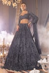 Buy_House Of Sikka_Navy Net Sequins Sweetheart Neck Blue Designer Lehenga Set _at_Aza_Fashions