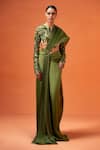 Buy_Taali_Green Silk, Organza Embroidery, Beads, Hand Embellished Pre-draped Saree Set _at_Aza_Fashions