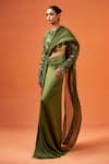 Taali_Green Silk, Organza Embroidery, Beads, Hand Embellished Pre-draped Saree Set _Online_at_Aza_Fashions