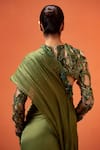 Shop_Taali_Green Silk, Organza Embroidery, Beads, Hand Embellished Pre-draped Saree Set _Online_at_Aza_Fashions