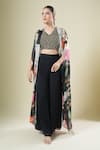 Samyukta Singhania_Black Chiffon, Georgette Embroidery Round , Open Cape Set _at_Aza_Fashions