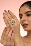 Buy_Karisa Designs_White Stones, Pearls Handcrafted Moissanite Polki Ring _at_Aza_Fashions