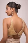 Shop_Samyukta Singhania_Gold Silk Crystals V-neck Padded Embellished Blouse _at_Aza_Fashions