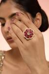 Buy_Karisa Designs_Pink Stones, Pearls Kavi Kundan Adjustable Ring _at_Aza_Fashions