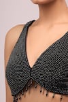 Buy_Samyukta Singhania_Black Silk Beads, Pearls V-neck Beaded Padded Blouse _Online_at_Aza_Fashions