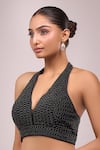 Buy_Samyukta Singhania_Black Silk Pearls Halter Neck Embroidered Padded Blouse _Online_at_Aza_Fashions