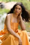 Buy_Dash And Dot_Yellow Cotton Halter Neck, Square Collar Honey Organic Dress _Online_at_Aza_Fashions