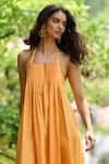 Shop_Dash And Dot_Yellow Cotton Halter Neck, Square Collar Honey Organic Dress _Online_at_Aza_Fashions