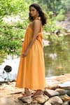 Dash And Dot_Yellow Cotton Halter Neck, Square Collar Honey Organic Dress _at_Aza_Fashions