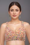 Buy_Samyukta Singhania_Multi Color Silk Beads V-neck Multicolor Crystal Blouse _at_Aza_Fashions