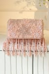 Buy_The Tan Clan_Peach Beads, Sequins Fiona Flap Over Clutch Bag _at_Aza_Fashions