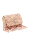 The Tan Clan_Peach Beads, Sequins Fiona Flap Over Clutch Bag _Online_at_Aza_Fashions