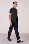 Buy_S&N By Shantnu Nikhil_Olive Green Rayon, Spandex, Tencel Machine Embroidered Waistcoat _Online_at_Aza_Fashions