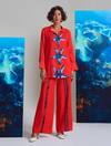 Shop_Nautanky_Red Cotton Embroidery Collared Kyushu Deep Shirt And Pant Set _at_Aza_Fashions