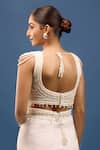 Shop_Samyukta Singhania_White Silk Beads, Pearls V-neck Padded Embroidered Blouse _at_Aza_Fashions
