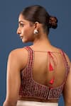 Shop_Samyukta Singhania_Red Silk Beads V-neck Embellished Padded Blouse _at_Aza_Fashions