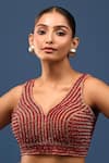 Buy_Samyukta Singhania_Red Silk Beads V-neck Embellished Padded Blouse _Online_at_Aza_Fashions