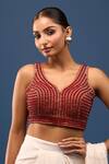 Shop_Samyukta Singhania_Red Silk Beads V-neck Embellished Padded Blouse _Online_at_Aza_Fashions