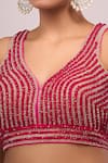 Buy_Samyukta Singhania_Pink Silk Crystals, Pearls V-neck Padded Hand Embroidered Blouse _Online_at_Aza_Fashions