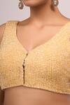 Buy_Samyukta Singhania_Gold Silk Crystals Round Neck Padded Hand Embroidered Blouse _Online_at_Aza_Fashions