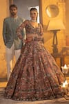 Shop_House Of Sikka_Pink Net Sequins, Embroidery V-neck Multi Color Embellished Lehenga Set _at_Aza_Fashions