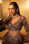 House Of Sikka_Pink Net Sequins, Embroidery V-neck Multi Color Embellished Lehenga Set _Online_at_Aza_Fashions