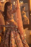 Buy_House Of Sikka_Pink Net Sequins, Embroidery V-neck Multi Color Embellished Lehenga Set _Online_at_Aza_Fashions