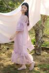 Shop_Marche_Purple Organza, Crepe Round Neck Maxi Bow Dress _at_Aza_Fashions