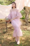 Marche_Purple Organza, Crepe Round Neck Maxi Bow Dress _at_Aza_Fashions