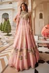 Buy_Nea By Nikita Tiwari_Pink Organza, Tissue Sequins, Embroidery Round Neck Metallic Blush Overlay Set _at_Aza_Fashions