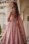 Nea By Nikita Tiwari_Pink Organza, Tissue Sequins, Embroidery Round Neck Metallic Blush Overlay Set _Online_at_Aza_Fashions