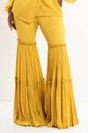 Shop_Aurouss_Yellow Georgette, Tulle Beads Sunroot Designer Blazer And Palazzo Set 