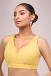 Buy_Samyukta Singhania_Yellow Silk Crystals V-neck Padded Blouse _Online_at_Aza_Fashions