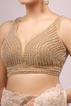 Buy_Samyukta Singhania_Gold Silk Pearls, Zari V-neck Embroidered Padded Blouse _Online_at_Aza_Fashions