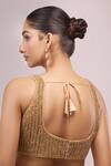 Shop_Samyukta Singhania_Gold Silk Pearls, Zari V-neck Embroidered Padded Blouse _at_Aza_Fashions